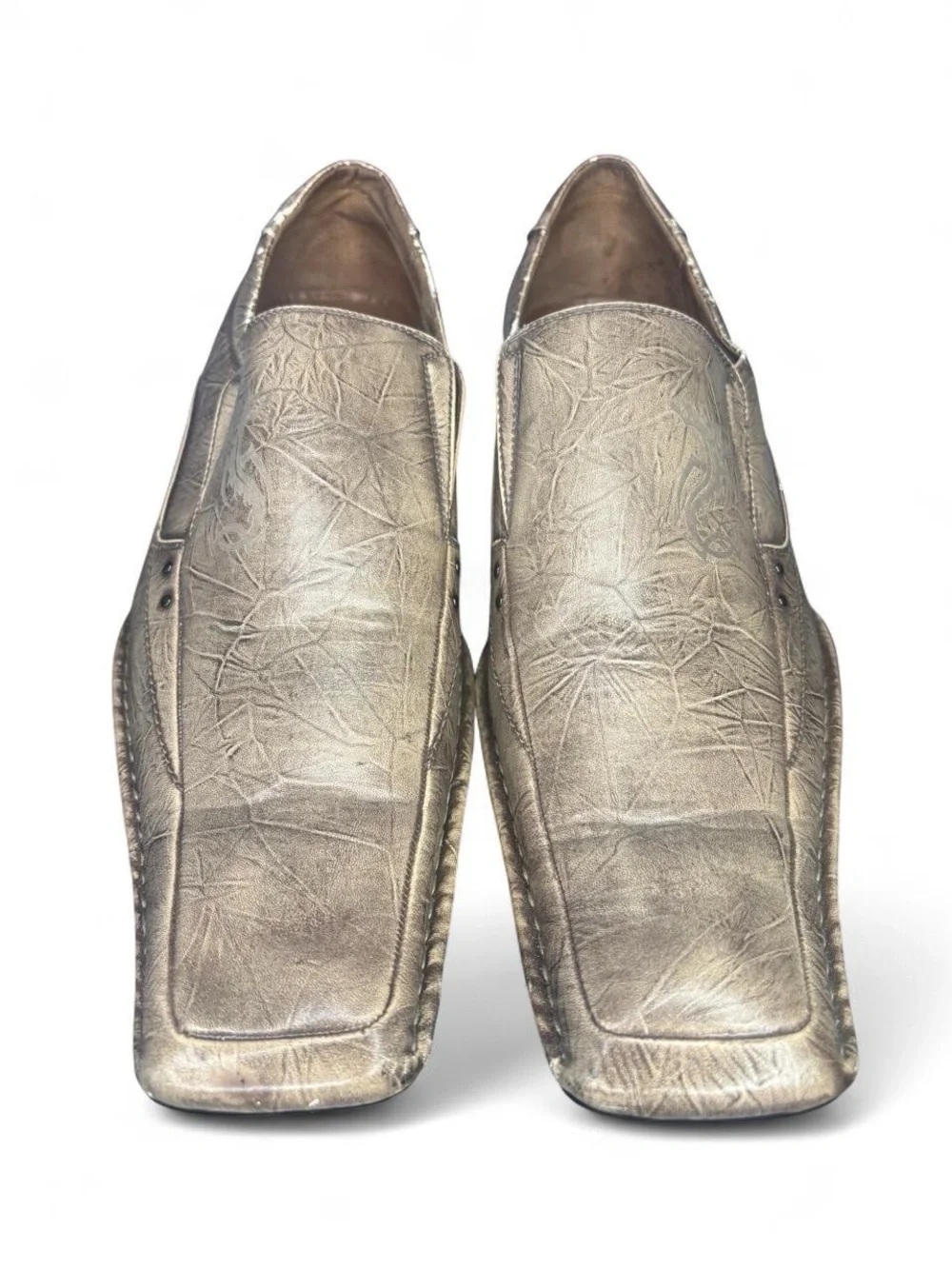Delli Aldo Italian leather slip-on loafers in a stunning distressed bronze finis